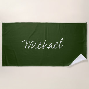 Serviette De Plage Nom personnalisé Vert mousse foncée