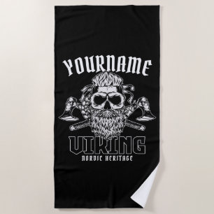 Serviette De Plage NOM personnalisé Viking Nordic Warrior Heritage