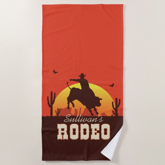 Serviette De Plage NOM Personnalisé Western Cowboy Bull Rider Rodeo (Devant)