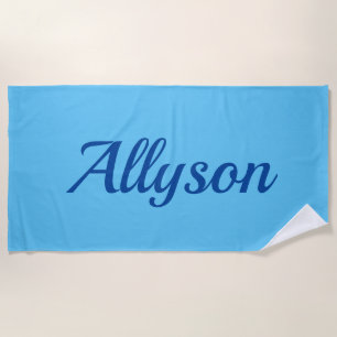 Serviette De Plage Nom personnel, Deep Blue Script / Sky Blue