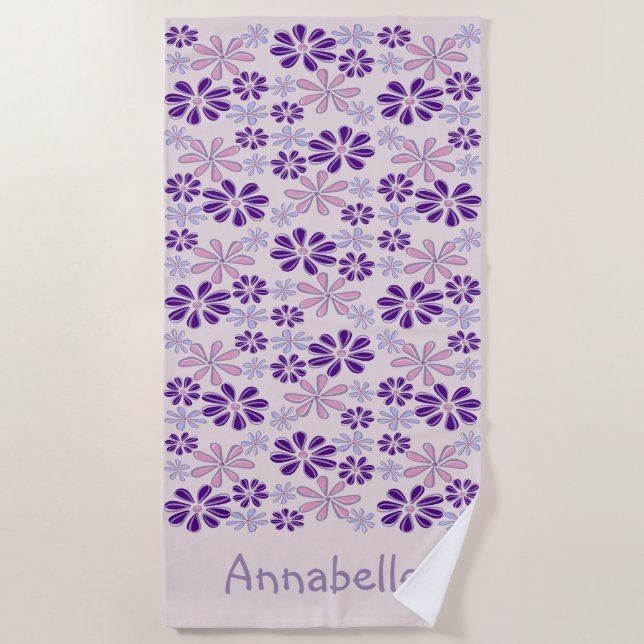 Serviette De Plage Nom Pink Indigo Doodle Fleur (Devant)