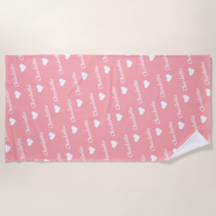 Serviette De Plage Nom Répétant rose pâle Script Heart Beach Towel
