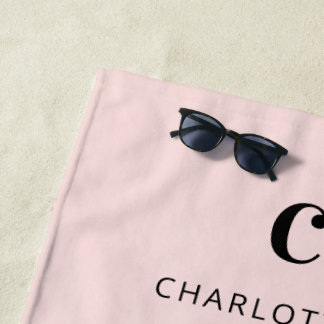 Serviette De Plage Nom rose pâle initiales monogramme