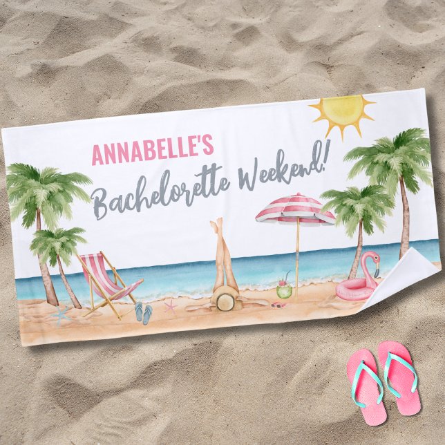 Serviette De Plage Nom Tropical de Célibataire d'Été (Watercolor Bachelorette Party Tropical Beach Towel)