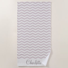 Serviette De Plage Nom violet pastel en motif géométrique à rayures z