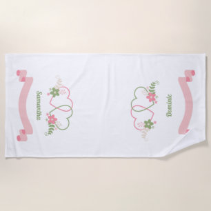 Serviette De Plage Noms personnalisés Deux coeurs Lune de miel
