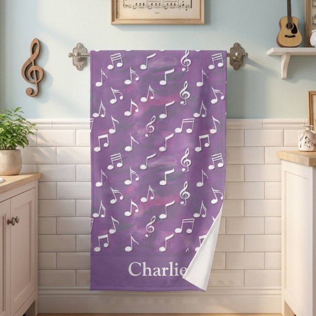 Serviette De Plage Note de musique violet aquarelle personnalisée (Créateur téléchargé)