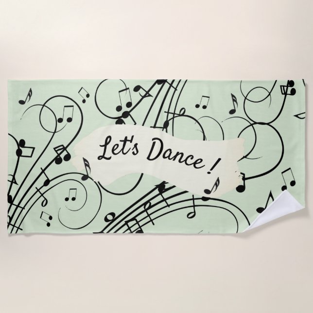 Serviette De Plage Notes de fantaisie Design de musique verte (Devant)