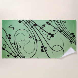 Serviette De Plage Notes de fantaisie Design de musique verte
