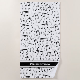 Serviette De Plage Notes de musique blanche et noire de luxe personna