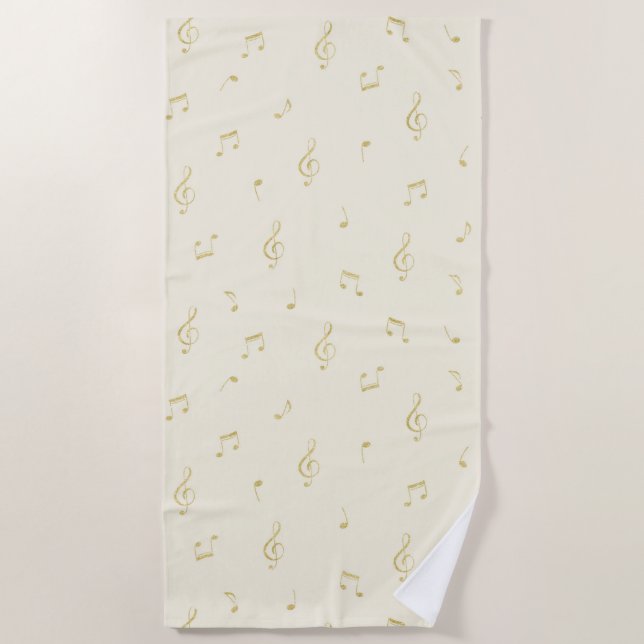 Serviette De Plage Notes de musique crème or   (Devant)