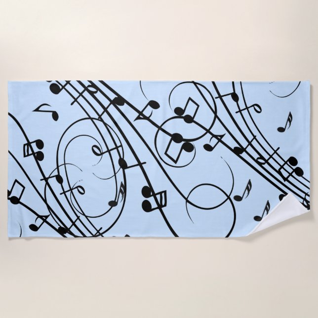 Serviette De Plage Notes de musique fantaisie Bleu (Devant)