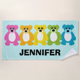 Serviette De Plage Nounours dans les couleurs arc-en-ciel Personnalis