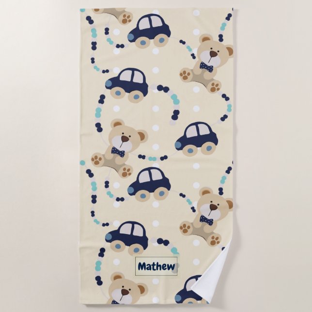 Serviette De Plage Nounours et voitures Baby Boy Motif (Devant)