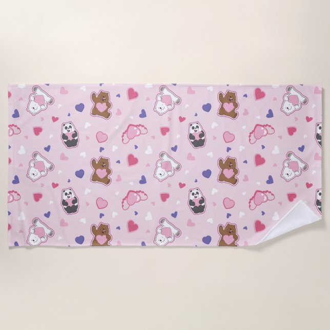 Serviette De Plage Nous les ours nus - Valentine Hearts Motif (Devant)