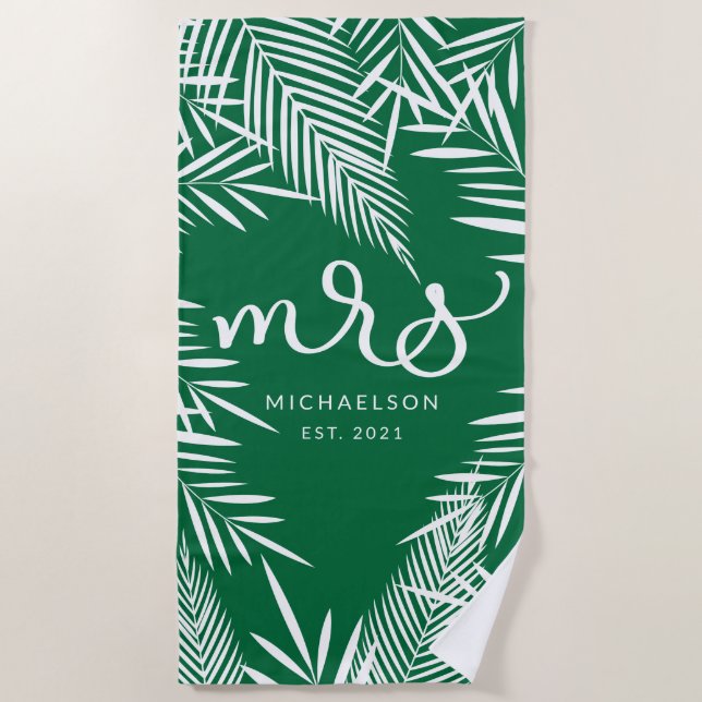 Serviette De Plage Nouvelle Mme | Feuilles tropicales (Devant)