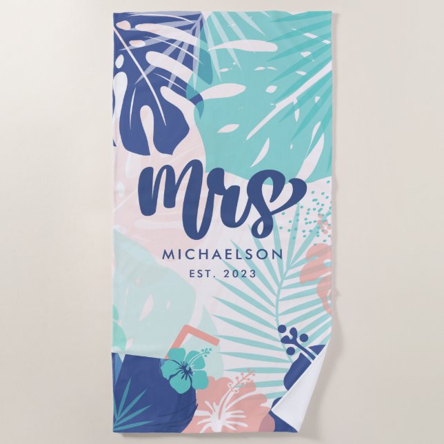 Serviette De Plage Nouvelle Mme | Feuilles Tropicales (Devant)