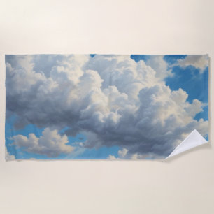 Serviette De Plage Nuages blancs et ciel bleu clair