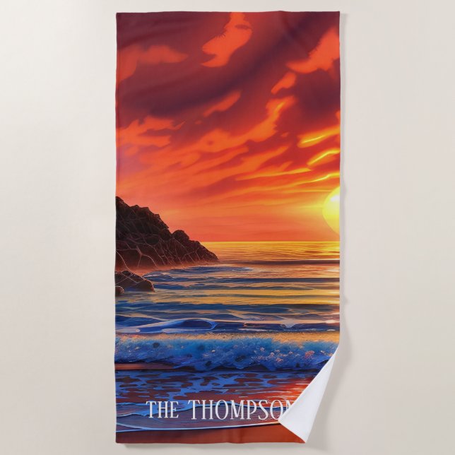 Serviette De Plage Nuages de coucher de soleil clair tropical (Devant)