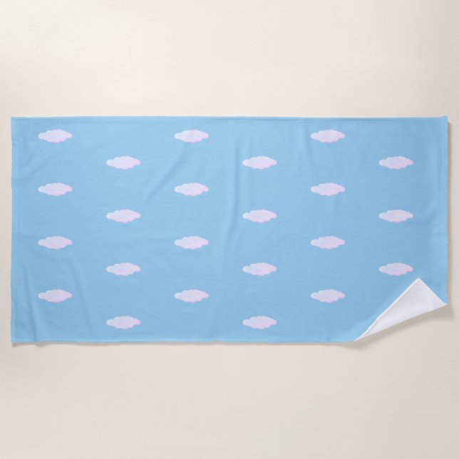 Serviette De Plage Nuages pastel mignons sur fond bleu ciel clair (Devant)