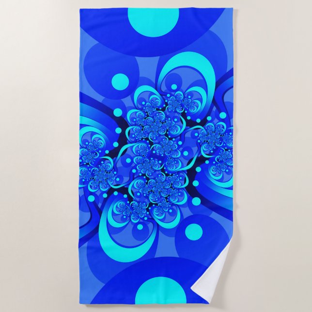Serviette De Plage Nuances de bleu Art fractal abstrait moderne (Devant)