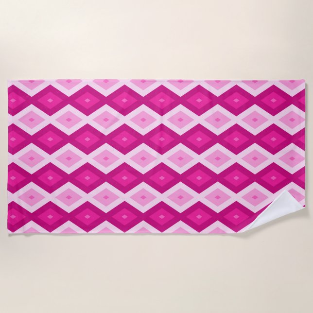 Serviette De Plage Nuances de motif de diamant fuchsia (Devant)