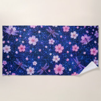 Serviette De Plage Nuit de fleur de cerisier de rêve avec Drago