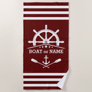 Serviette De Plage Oars d'Ancres nautiques Helm Votre nom Rouge et Bl