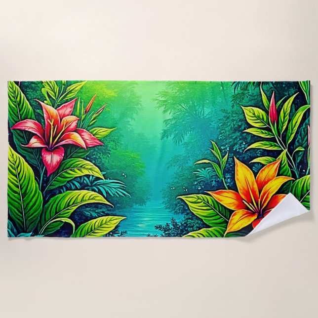 Serviette De Plage Oasis de la jungle tropicale luxuriante (Devant)