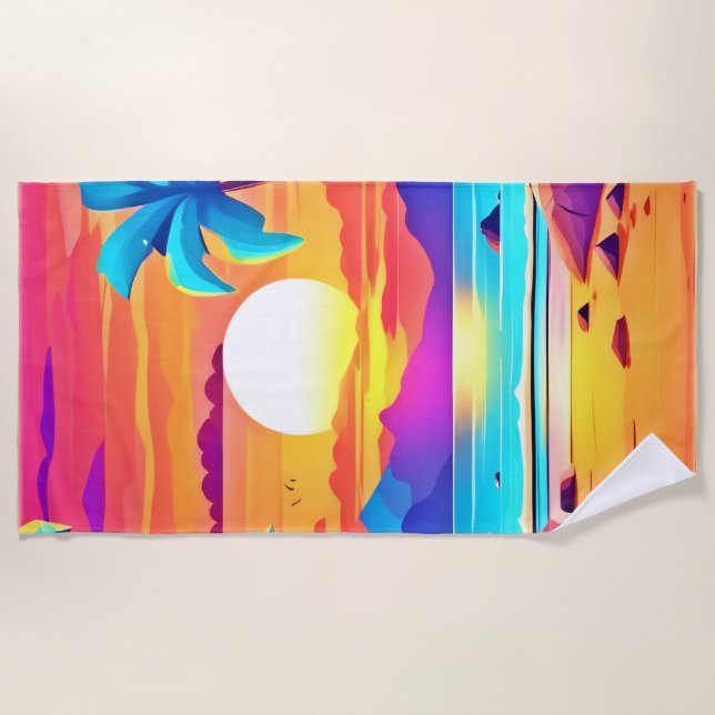 Serviette De Plage Oasis tropicale du coucher de soleil (Devant)