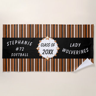 Serviette De Plage Obtention du diplôme orange et noire d'école