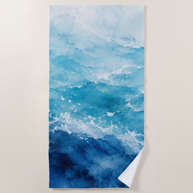 Serviette De Plage Océan bleu aquarelle abstrait (Devant)