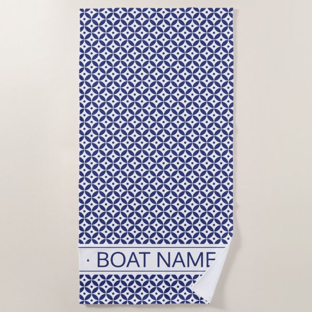 Serviette De Plage Ocean Blue Custom Boat Name Motif géométrique (Devant)