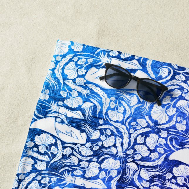 Serviette De Plage Ocean Life Manta Ray Monogram Beach Towne (En situation)