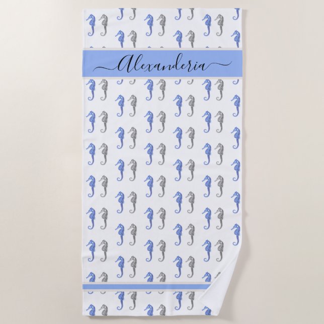 Serviette De Plage Ocean Seahorse Tropical bleu gris (Devant)