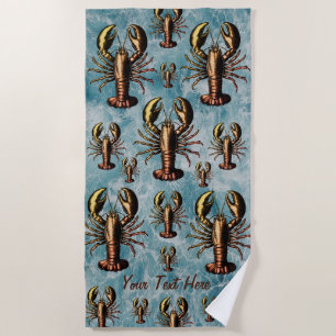 Serviette De Plage Ocean Summer Beach Vagues motif vintage Homard