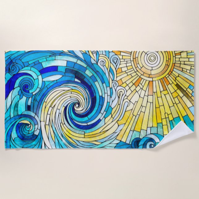 Serviette De Plage Ocean Wave Sun mosaïque art (Devant)