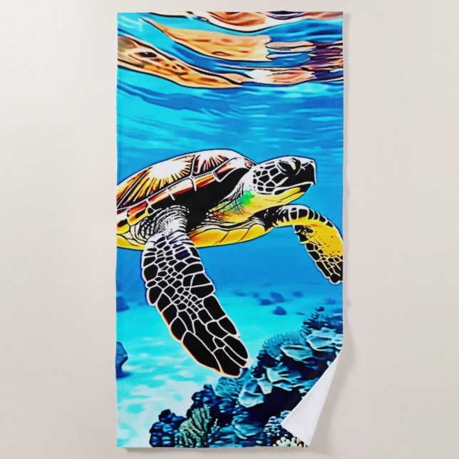 Serviette De Plage Ocean's Embrace : Voyage de la tortue de mer (Devant)