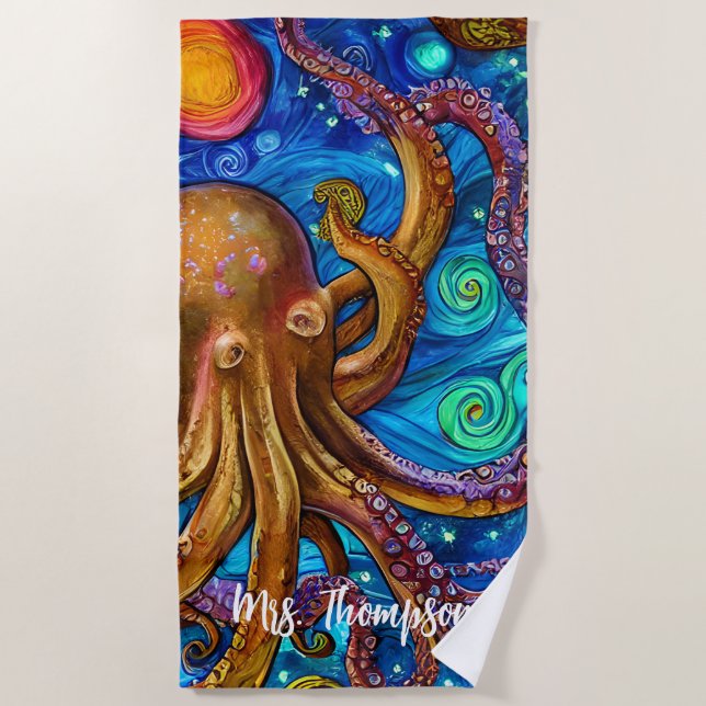 Serviette De Plage Octopus Ocean Sea Animal Nom personnalisé (Devant)