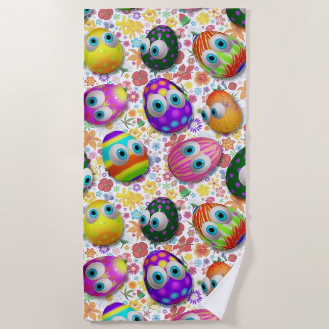 Serviette De Plage Œufs de Pâques de dessin animé mignons et drôles (Devant)