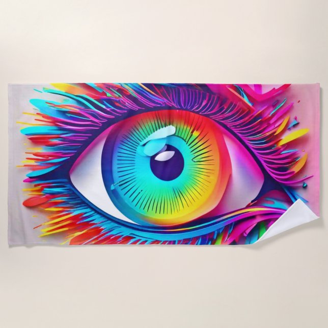 Serviette De Plage Œuvre d'art abstraite d'œil néon vibrant (Devant)