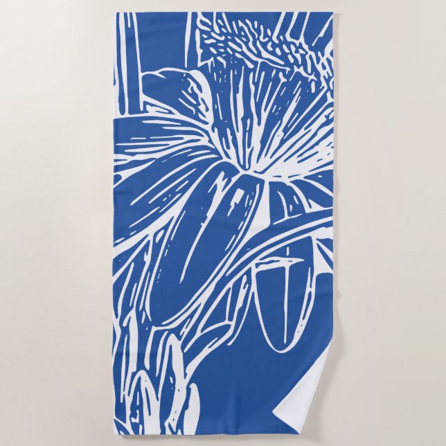 Serviette De Plage OEuvre d'art moderne Bleu Botanique Florale (Devant)