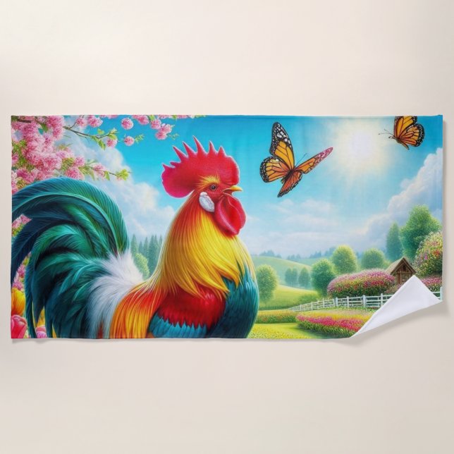 Serviette De Plage OEuvre florale/de printemps/de poulet (Devant)