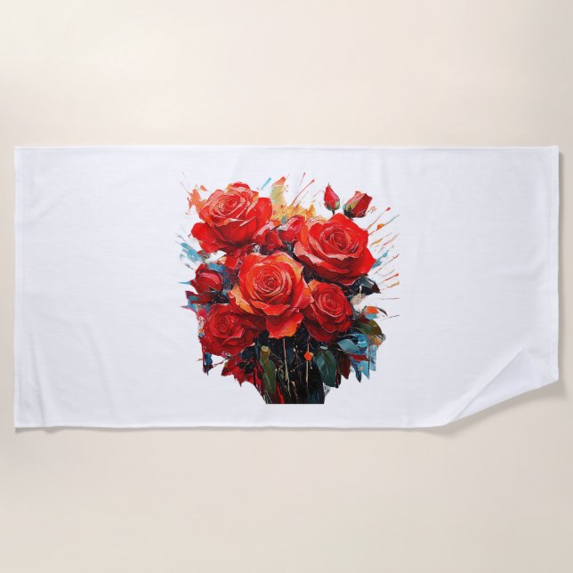 Serviette de plage - Œuvre Les Roses Rouges (Devant)