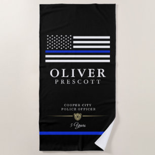 Serviette De Plage Officier de police Noir de l'anniversaire du serv