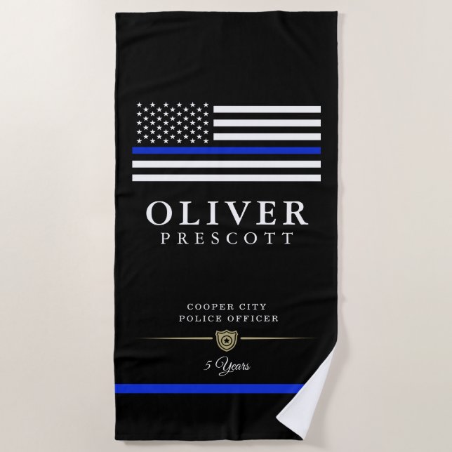 Serviette De Plage Officier de police| Noir de l'anniversaire du serv (Devant)