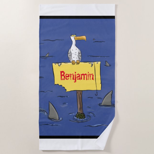 Serviette De Plage Oiseau de mer amusant entouré de dessins animés de (Devant)