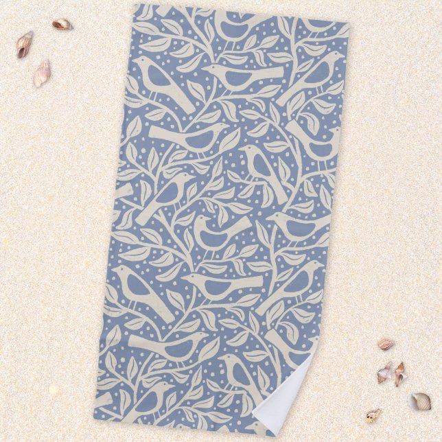 Serviette De Plage Oiseaux et branches du patrimoine naturel (Heritage Arts and Crafts style birds and branches beach towel)