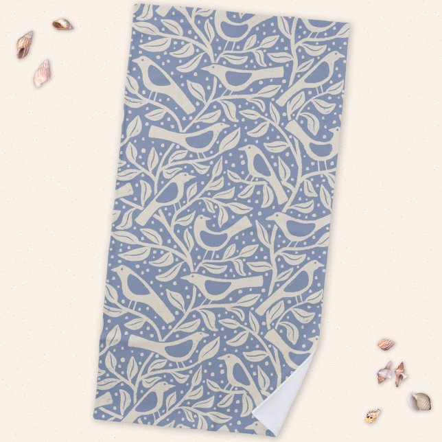 Serviette De Plage Oiseaux et branches du patrimoine naturel (Heritage Arts and Crafts style birds and branches beach towel)