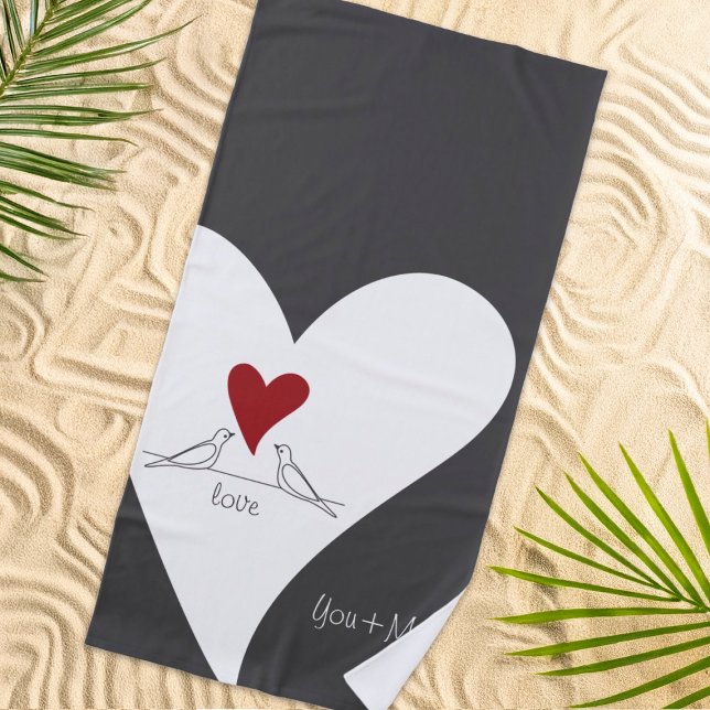 Serviette De Plage Oiseaux modernes simples personnalisés en amour Co (Créateur téléchargé)